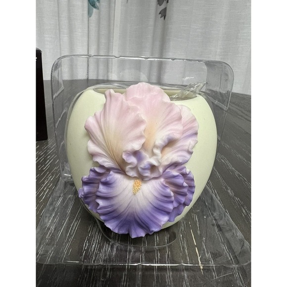 Ibis & Orchid Design Bonded Marble Handpainted Votive Purple Bearded Iris - New - Picture 2 of 16